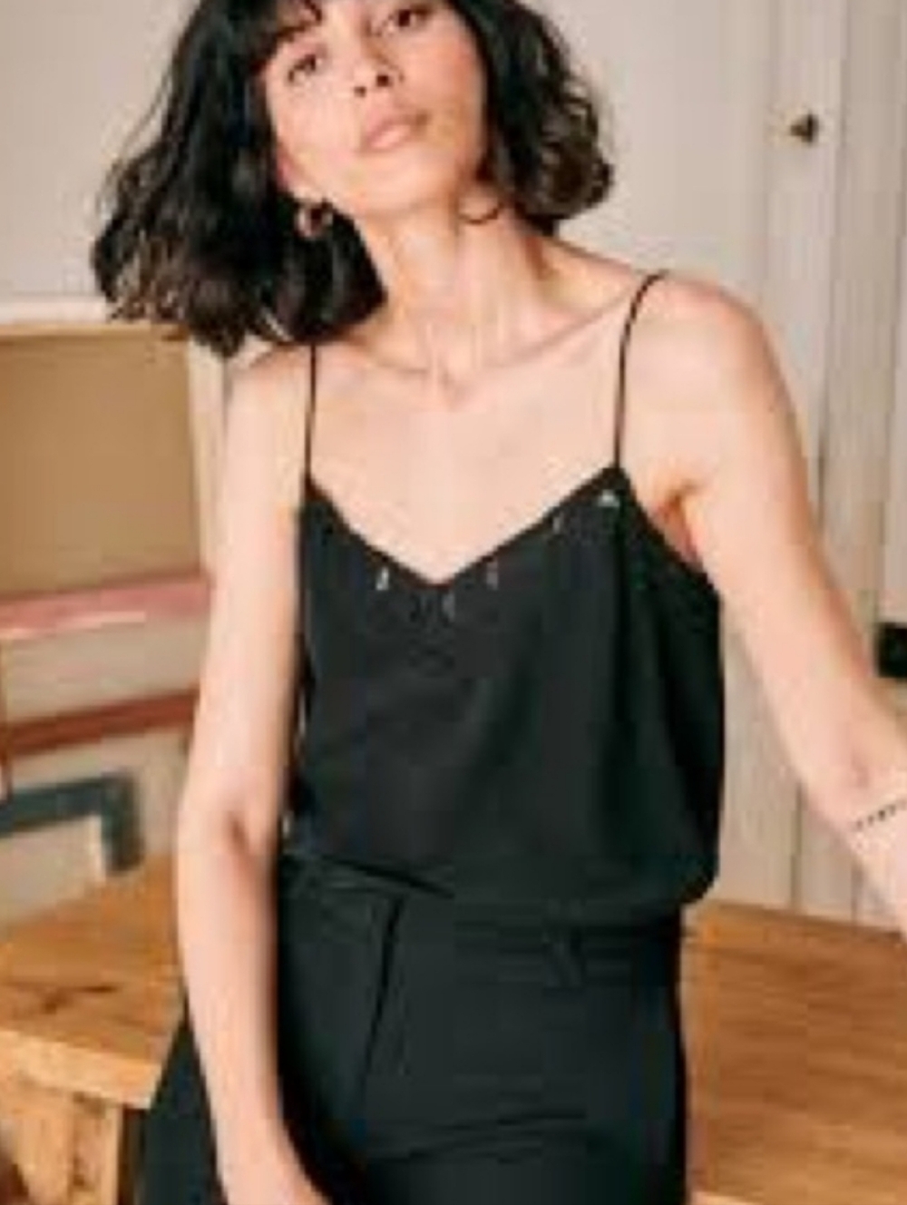 Sezane Paloma Black Silk Camisole